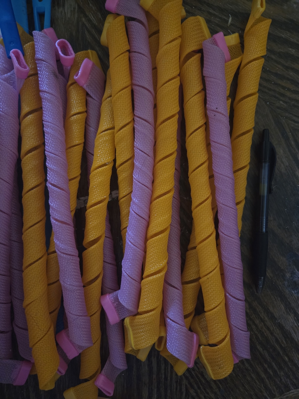 Set of Pink and Mustard Yellow Spiral Hair Curlers